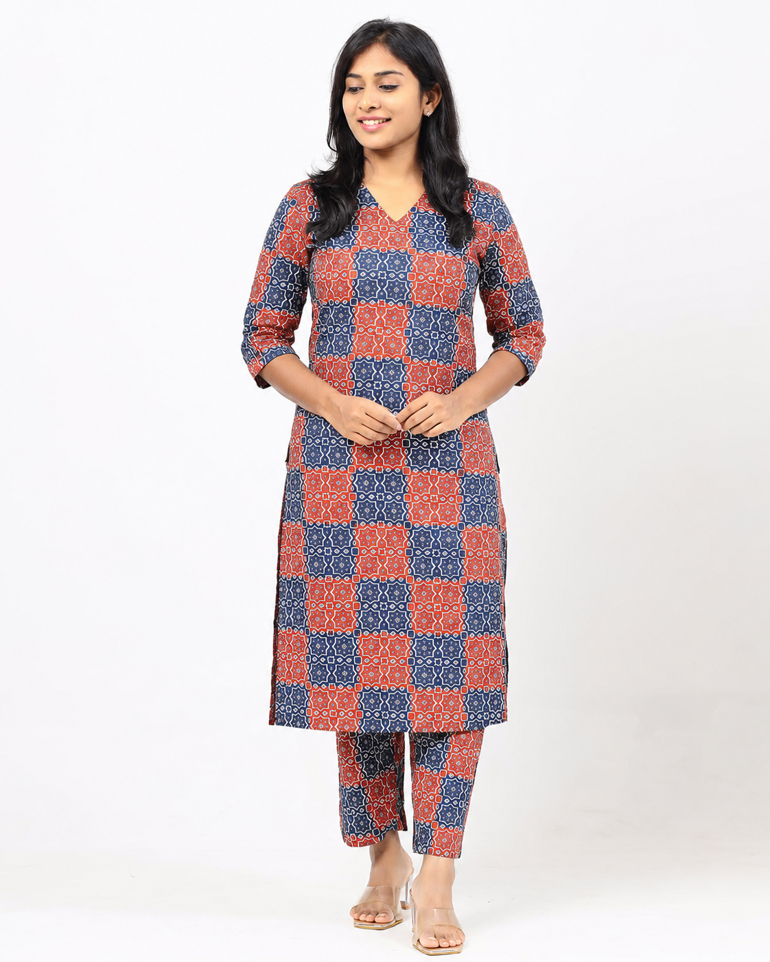 Red and Blue Cotton Co-ord Set