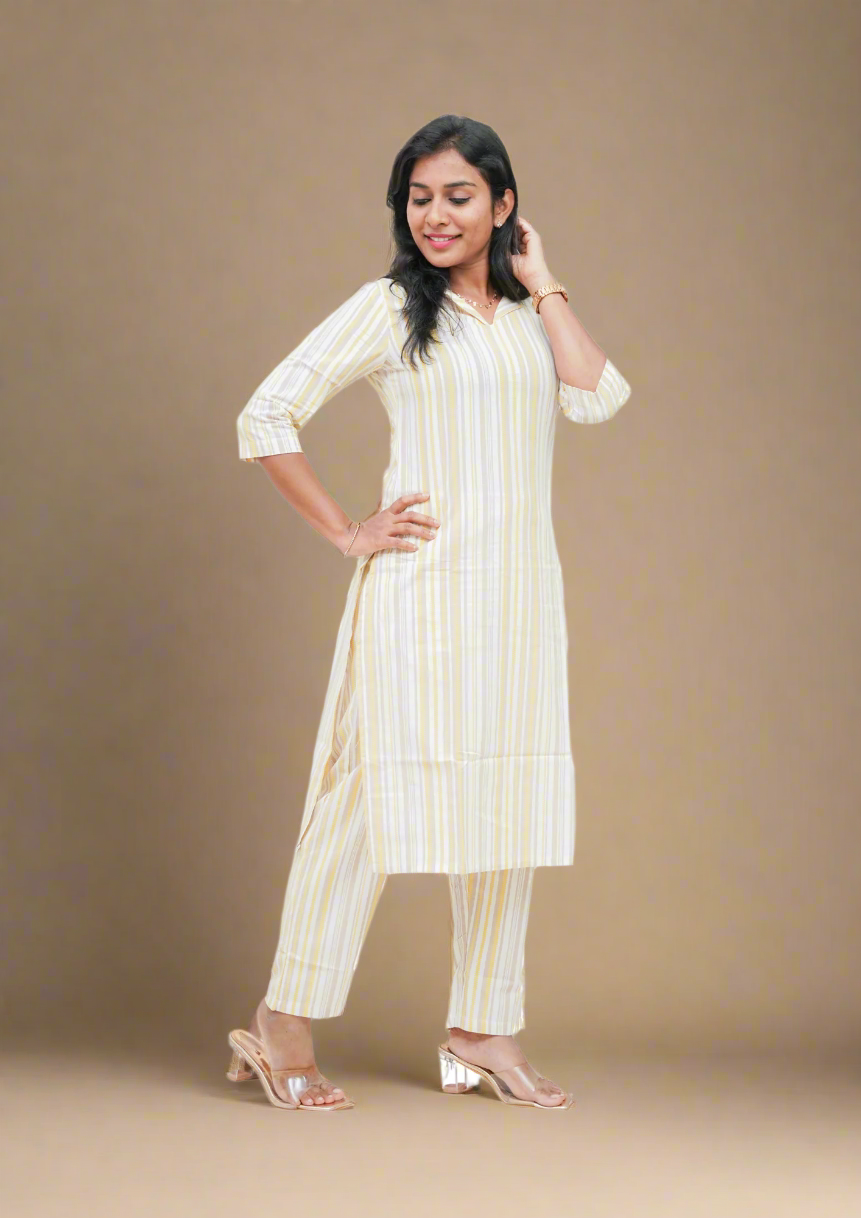 Macaroon Yellow Handloom Cotton Co-ord Sets