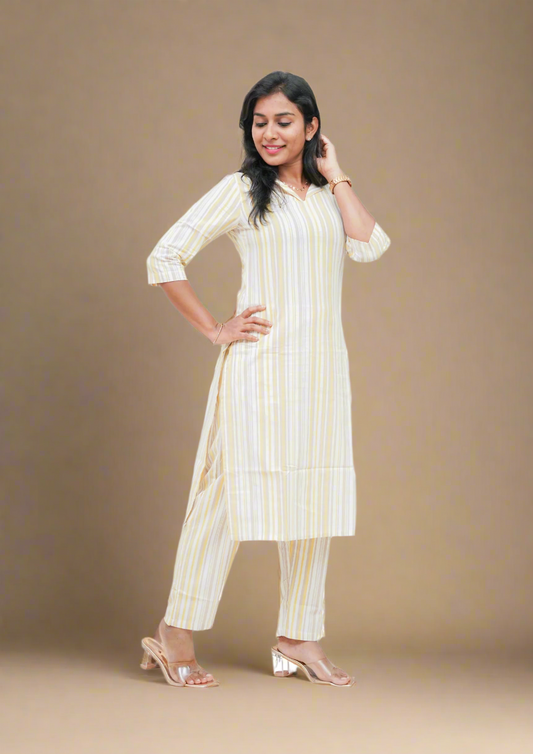 Macaroon Yellow Handloom Cotton Co-ord Sets