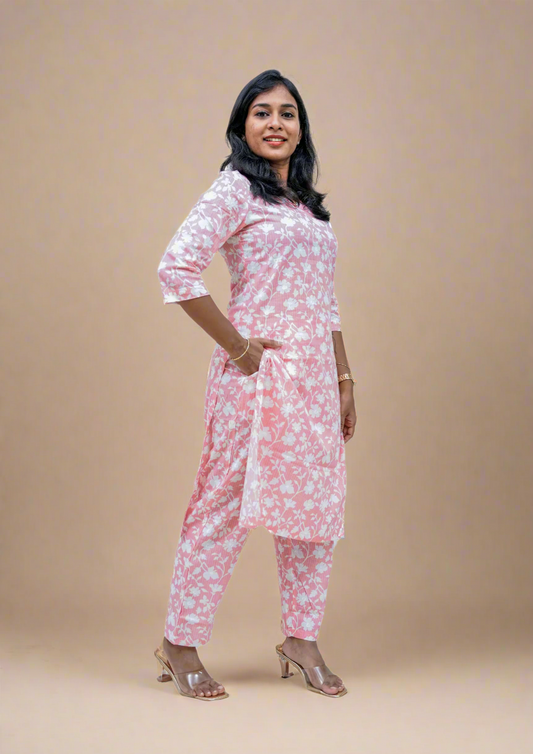 Peach Pink Jaipur Cotton Co-ord Sets