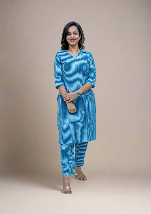 Olympic Blue Handloom Cotton Co-ord Sets