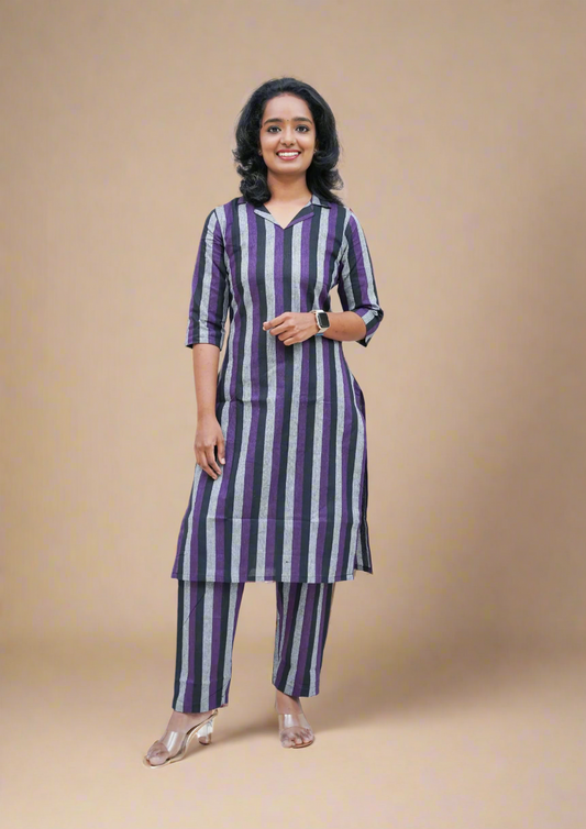 Bossy Violet Handloom Cotton Co-ord Sets