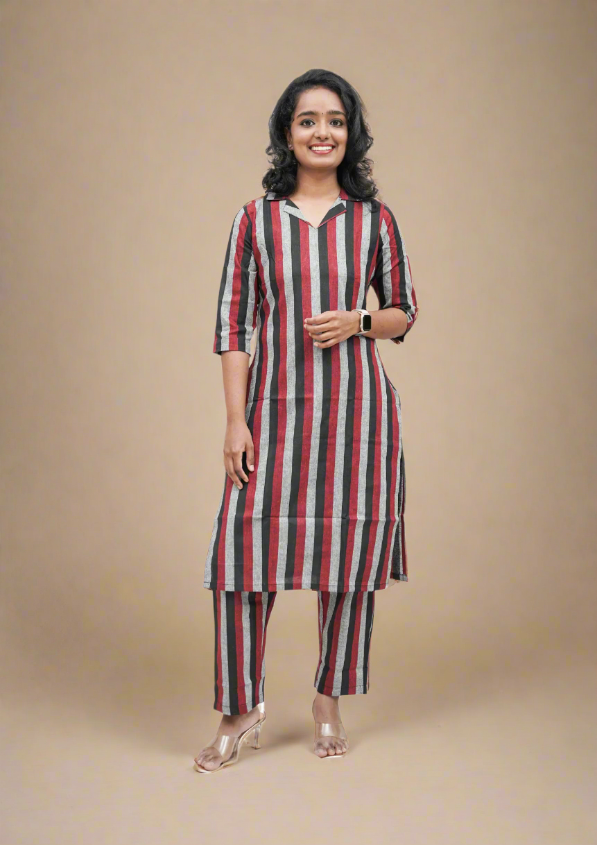 Bossy Red Handloom Cotton Co-ord Sets