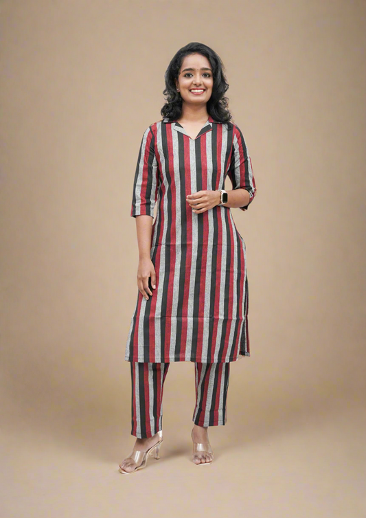 Bossy Red Handloom Cotton Co-ord Sets