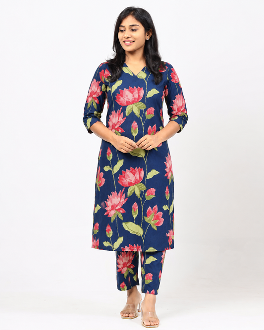 Navy Blue Cotton Co-ord Set