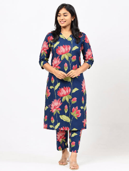 Navy Blue Cotton Co-ord Set