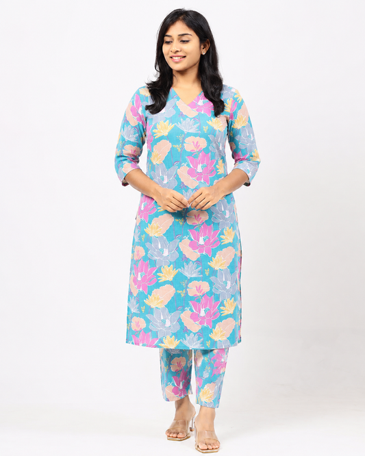 Sky Blue Cotton Co-ord Set