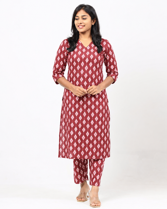 Maroon Cotton Co-ord Set