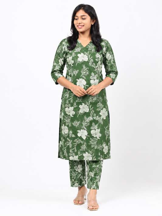 Dark Green Cotton Co-ord Set
