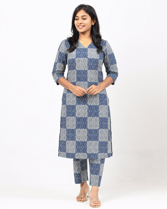 Blue and Grey Cotton Co-ord Set