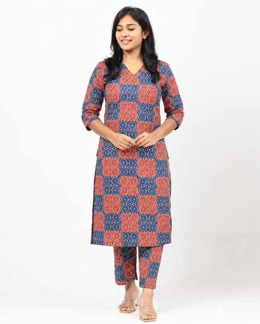 Red and Blue Cotton Co-ord Set