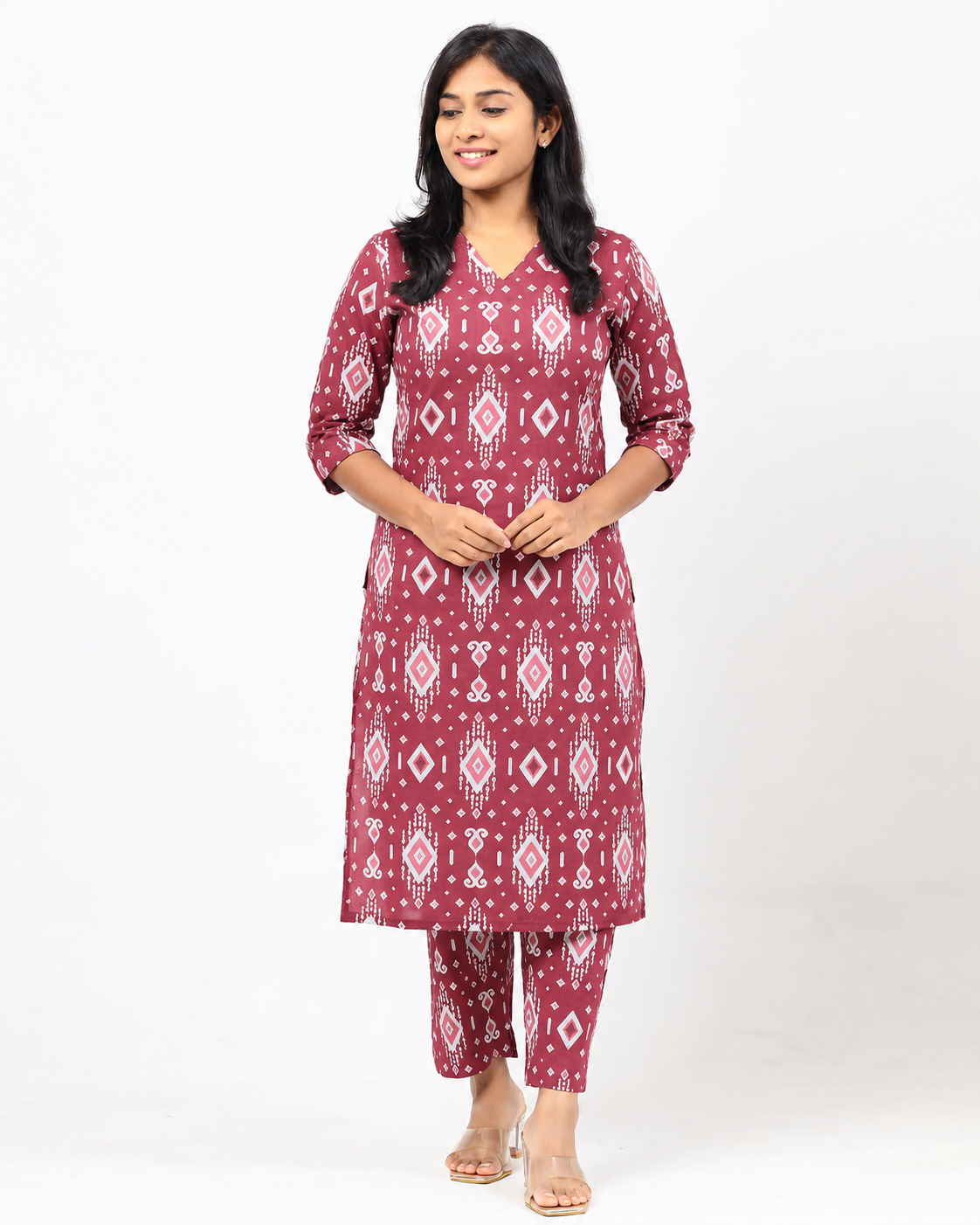 Maroon Cotton Co-ord Set