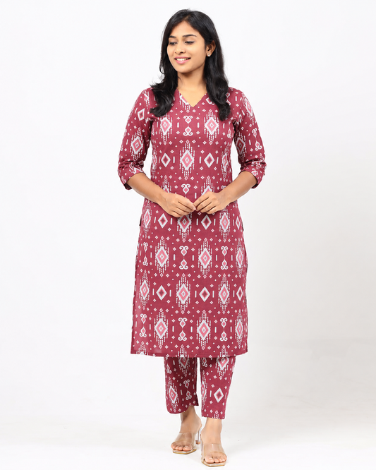 Maroon Cotton Co-ord Set