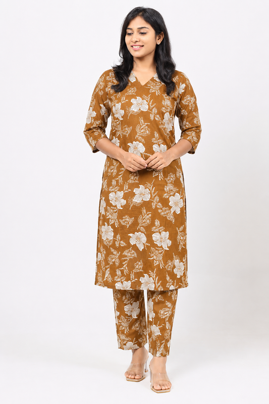 Brown Cotton Co-ord Set