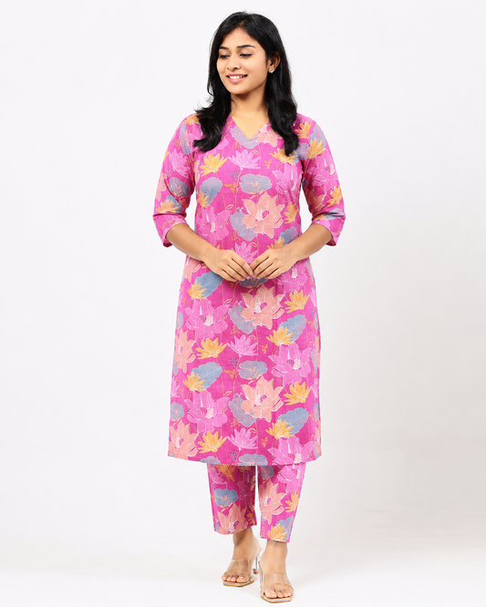 Pink Cotton Co-ord Set