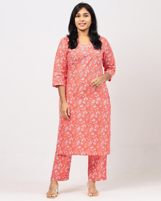 Cantaloupe Orange Jaipur Cotton Co-ord Set