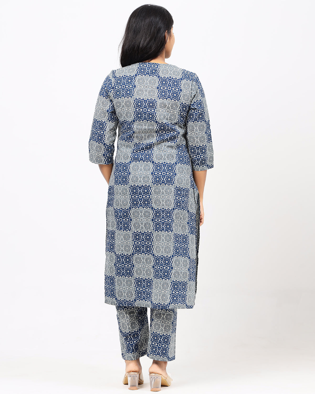Gray and Blue Ajrakh Jaipur Cotton Co-ord Set