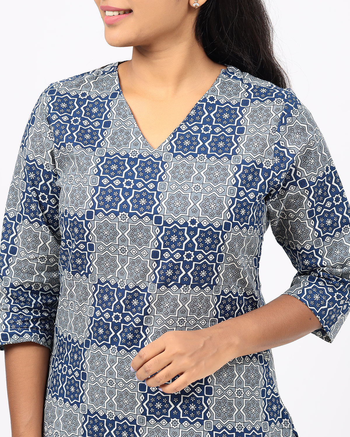 Gray and Blue Ajrakh Jaipur Cotton Co-ord Set