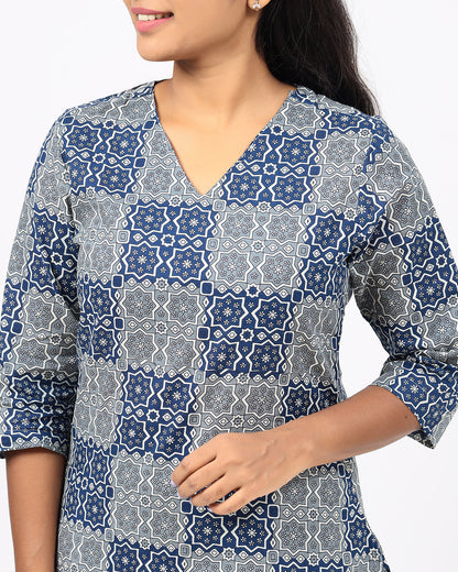 Gray and Blue Ajrakh Jaipur Cotton Co-ord Set