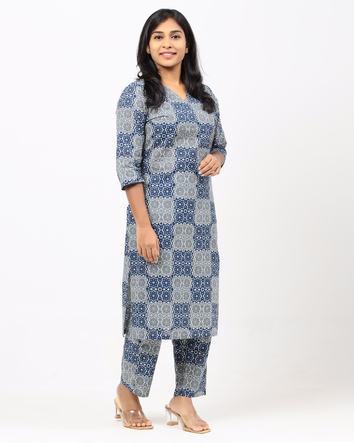 Gray and Blue Ajrakh Jaipur Cotton Co-ord Set