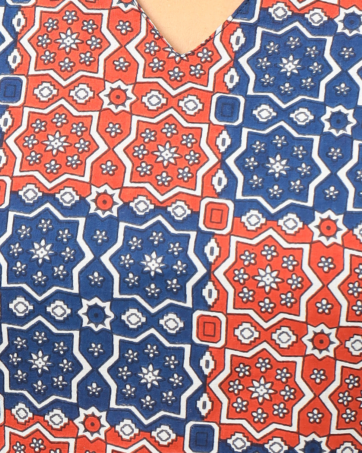 Red and Blue Ajrakh Jaipur Cotton Co-ord Set