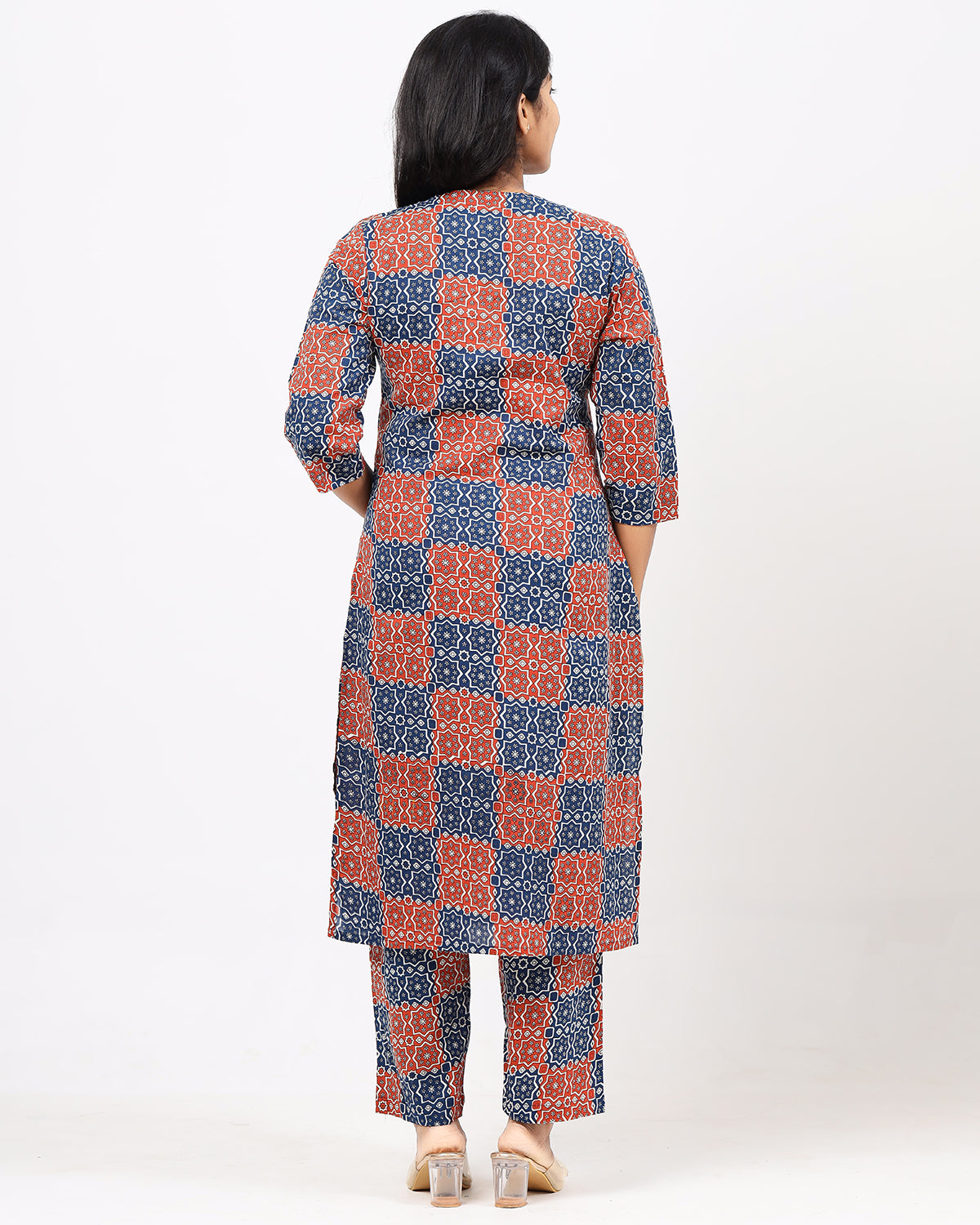 Red and Blue Ajrakh Jaipur Cotton Co-ord Set