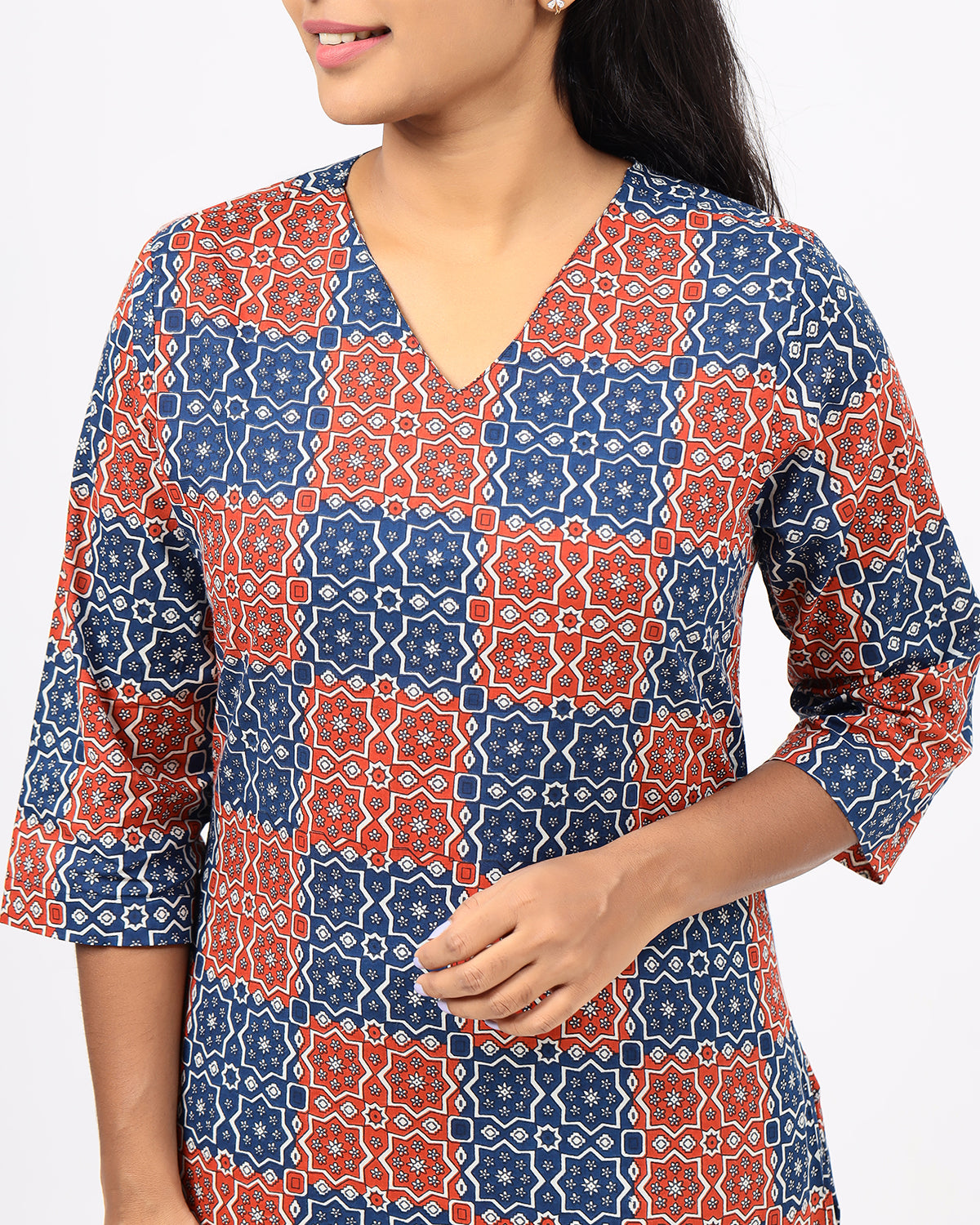 Red and Blue Ajrakh Jaipur Cotton Co-ord Set