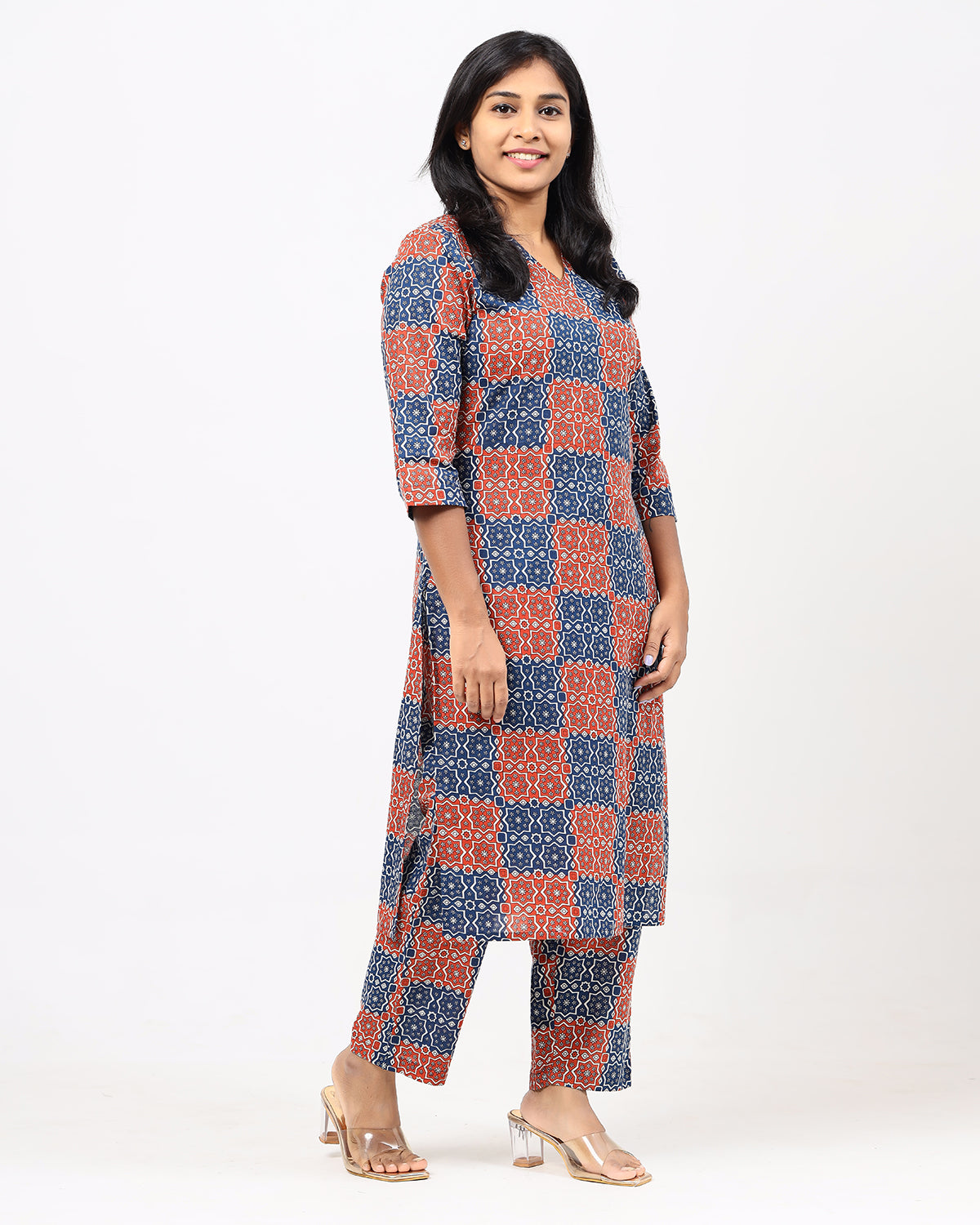 Red and Blue Ajrakh Jaipur Cotton Co-ord Set