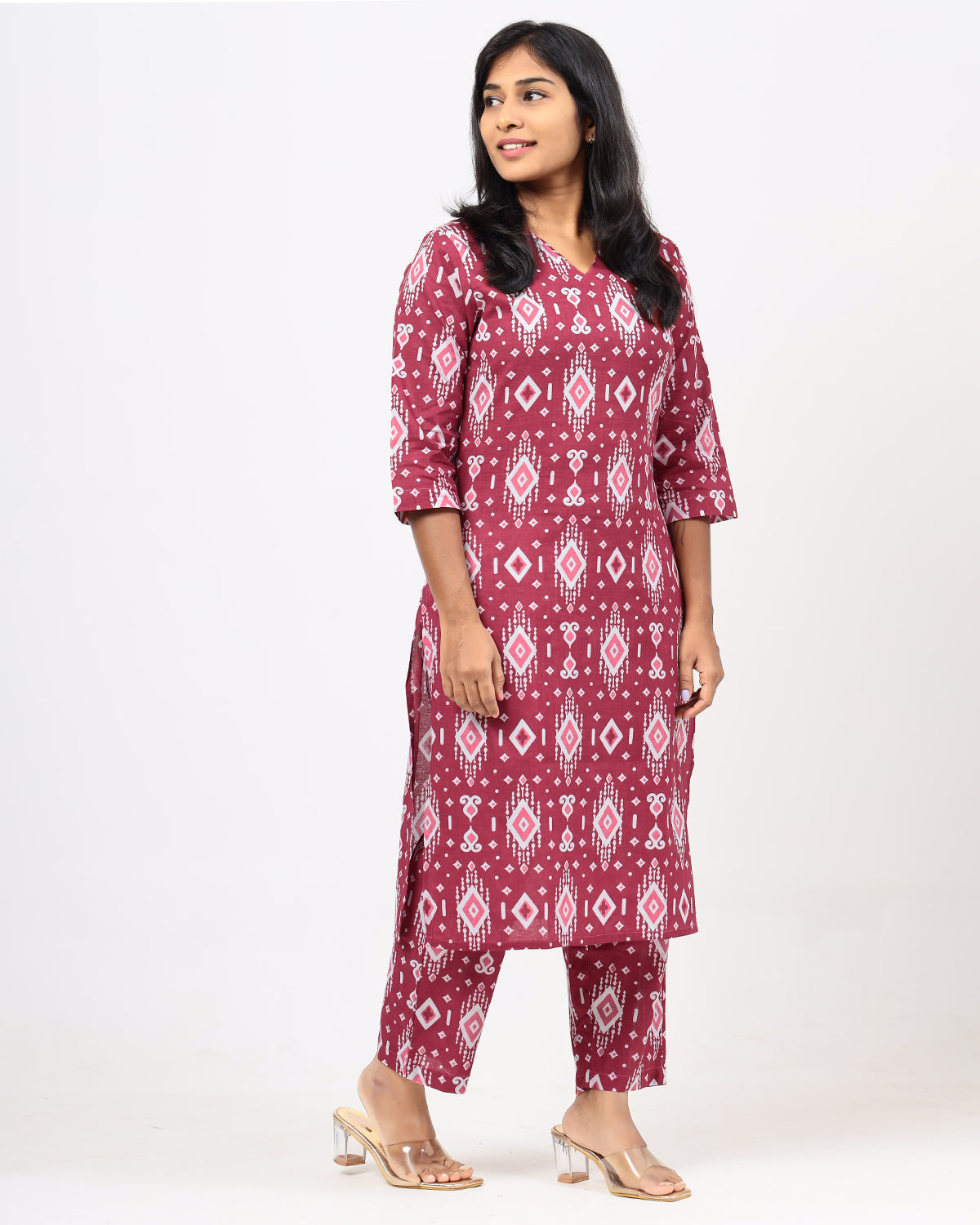 Berry Red Ikkat Jaipur Cotton Co-ord Sets