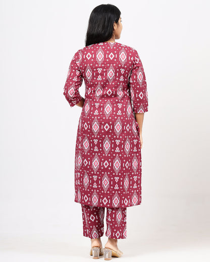 Berry Red Ikkat Jaipur Cotton Co-ord Sets