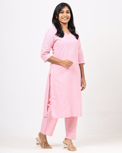 Blush Pink Handloom Cotton Co-ord Set