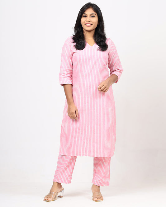 Blush Pink Handloom Cotton Co-ord Set