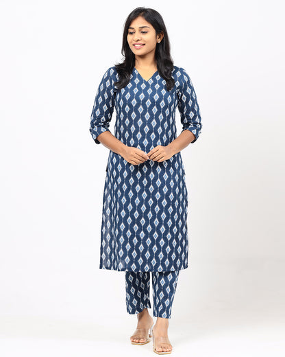 Space Blue Diamond Jaipur Cotton Co-ord Sets