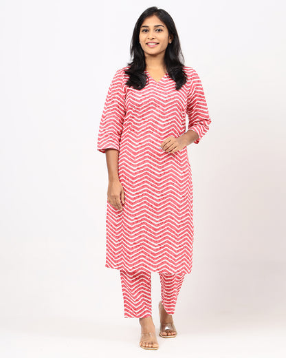 Ruby Red Leheriya Jaipur Cotton Co-ord Set