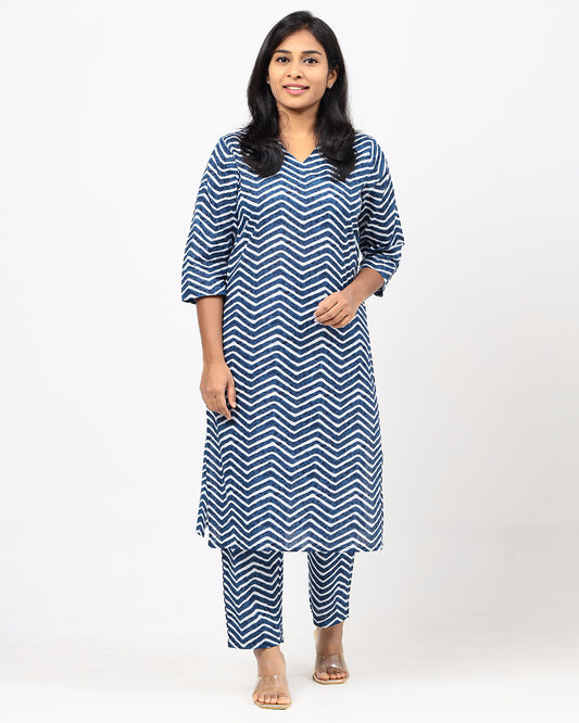 English Blue Leheriya Jaipur Cotton Co-ord Set